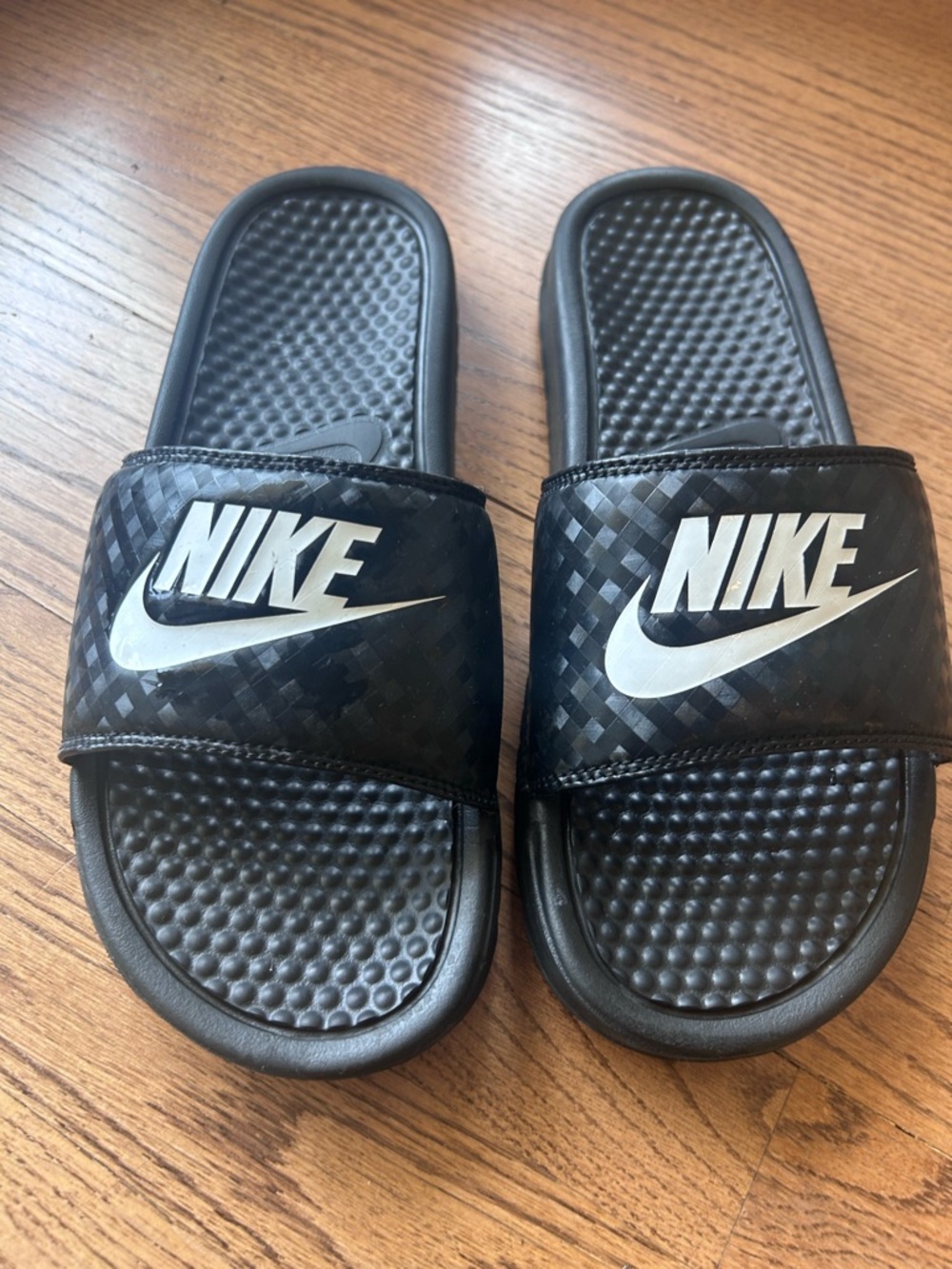 Nike Black and White Benassi JDI Slide Sandals